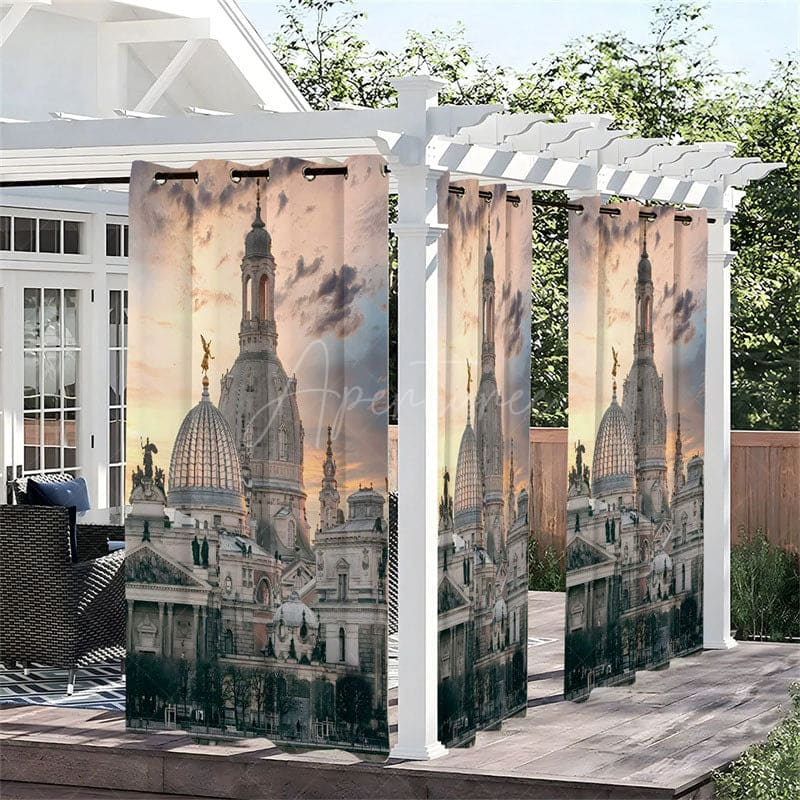 Aperturee - Aperturee Sunset City View Waterproof Printed Outdoor Curtains