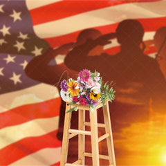 Aperturee - Aperturee Sunset Flag Saluting Soldier Armed Forces Day Backdrop