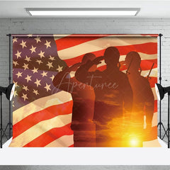 Aperturee - Aperturee Sunset Flag Saluting Soldier Armed Forces Day Backdrop