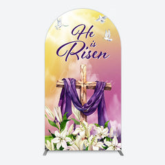 Aperturee - Aperturee Sunset Floral Cross He Is Risen Easter Arch Backdrop