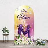 Aperturee - Aperturee Sunset Floral Cross He Is Risen Easter Arch Backdrop