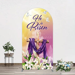 Aperturee - Aperturee Sunset Floral Cross He Is Risen Easter Arch Backdrop
