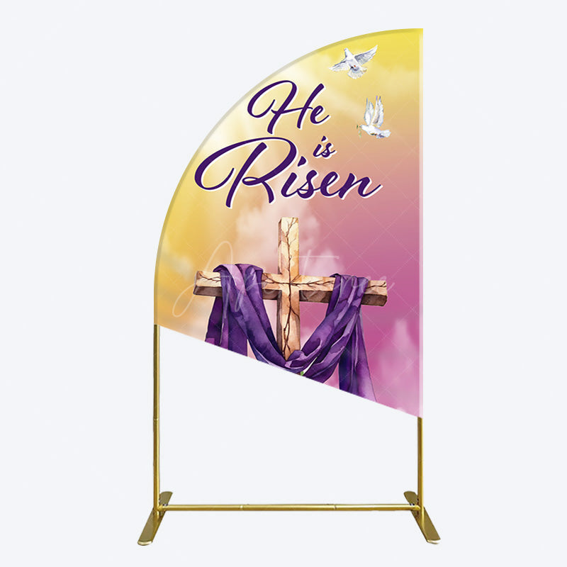 Aperturee - Aperturee Sunset Floral Cross He Is Risen Easter Half Moon Arch Backdrop