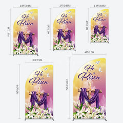Aperturee - Aperturee Sunset Floral Cross He Is Risen Easter Half Moon Arch Backdrop