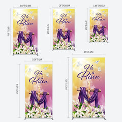 Aperturee - Aperturee Sunset Floral Cross He Is Risen Easter Rectangle Backdrop