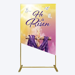 Aperturee - Aperturee Sunset Floral Cross He Is Risen Easter Rectangle Backdrop