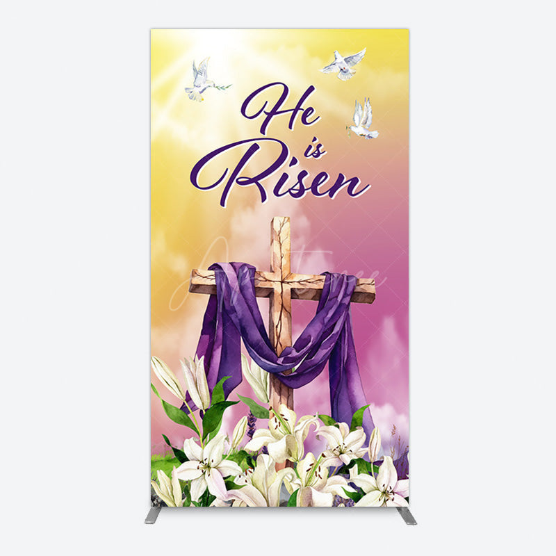 Aperturee - Aperturee Sunset Floral Cross He Is Risen Easter Rectangle Backdrop
