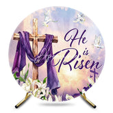 Aperturee - Aperturee Sunset Floral Cross He Is Risen Round Easter Backdrop