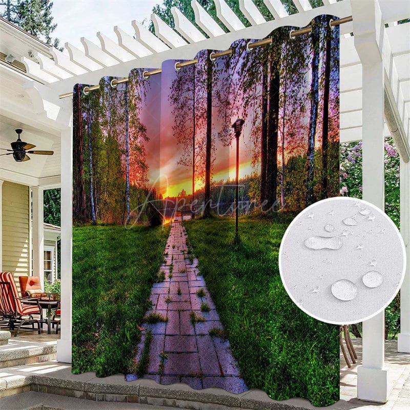 Aperturee - Aperturee Sunset Forest Scenery Waterproof Outdoor Curtains For Porch