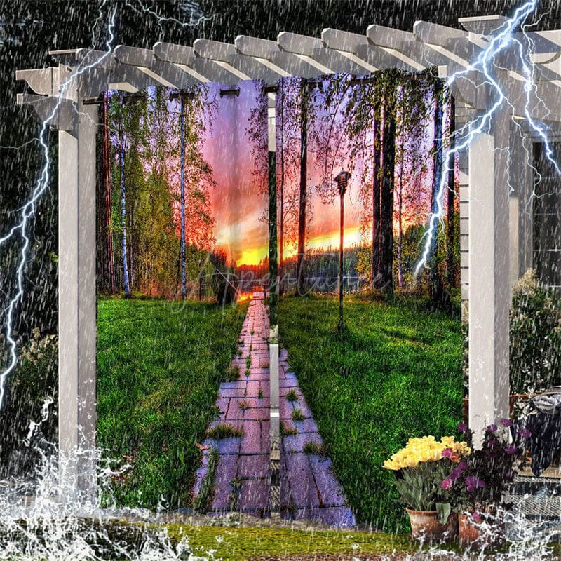 Aperturee - Aperturee Sunset Forest Scenery Waterproof Outdoor Curtains For Porch