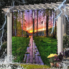 Aperturee - Aperturee Sunset Forest Scenery Waterproof Outdoor Curtains For Porch
