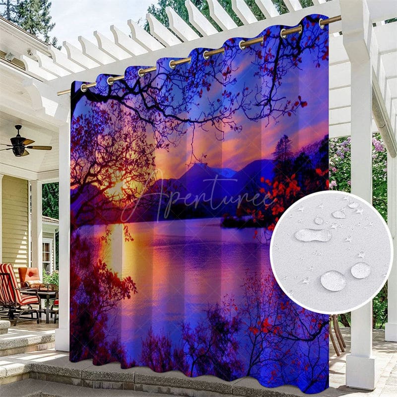 Aperturee - Aperturee Sunset Lake Waterproof Landscape Outdoor Curtains For Gazebo