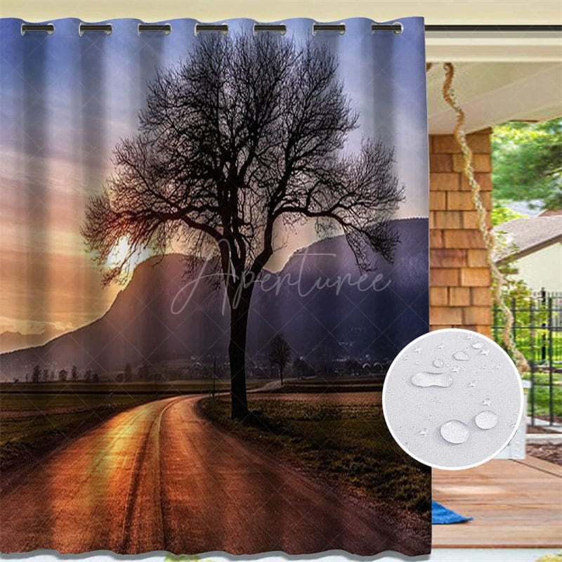 Aperturee - Aperturee Sunset Landscape Waterproof Printed Outdoor Curtains For Gazebo