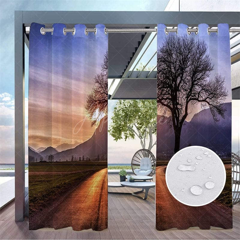 Aperturee - Aperturee Sunset Landscape Waterproof Printed Outdoor Curtains For Gazebo