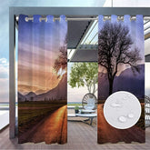 Aperturee - Aperturee Sunset Landscape Waterproof Printed Outdoor Curtains For Gazebo