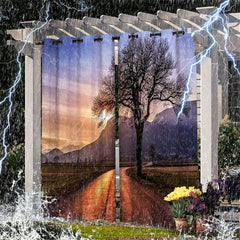 Aperturee - Aperturee Sunset Landscape Waterproof Printed Outdoor Curtains For Gazebo