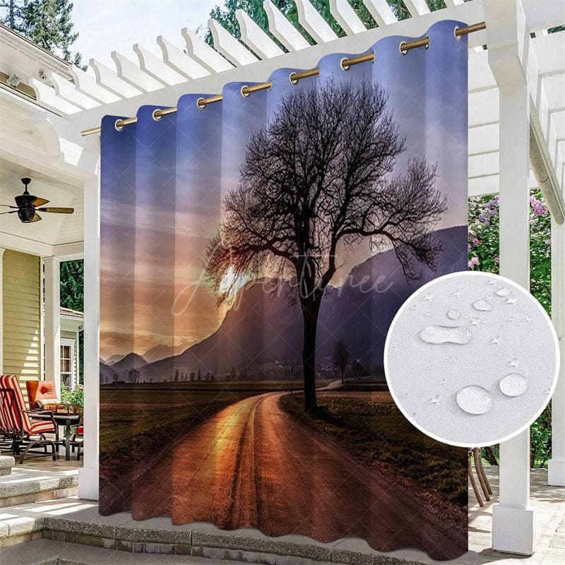 Aperturee - Aperturee Sunset Landscape Waterproof Printed Outdoor Curtains For Gazebo