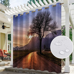 Aperturee - Aperturee Sunset Landscape Waterproof Printed Outdoor Curtains For Gazebo