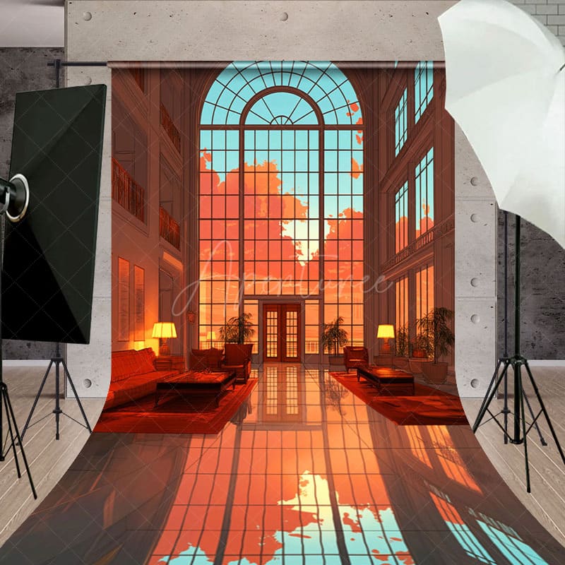 Aperturee - Aperturee Sunset Modern Living Room Window Sweep Photo Backdrop