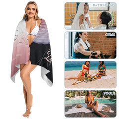 Aperturee - Aperturee Sunset Palm Trees Beach Custom Name Beach Towel