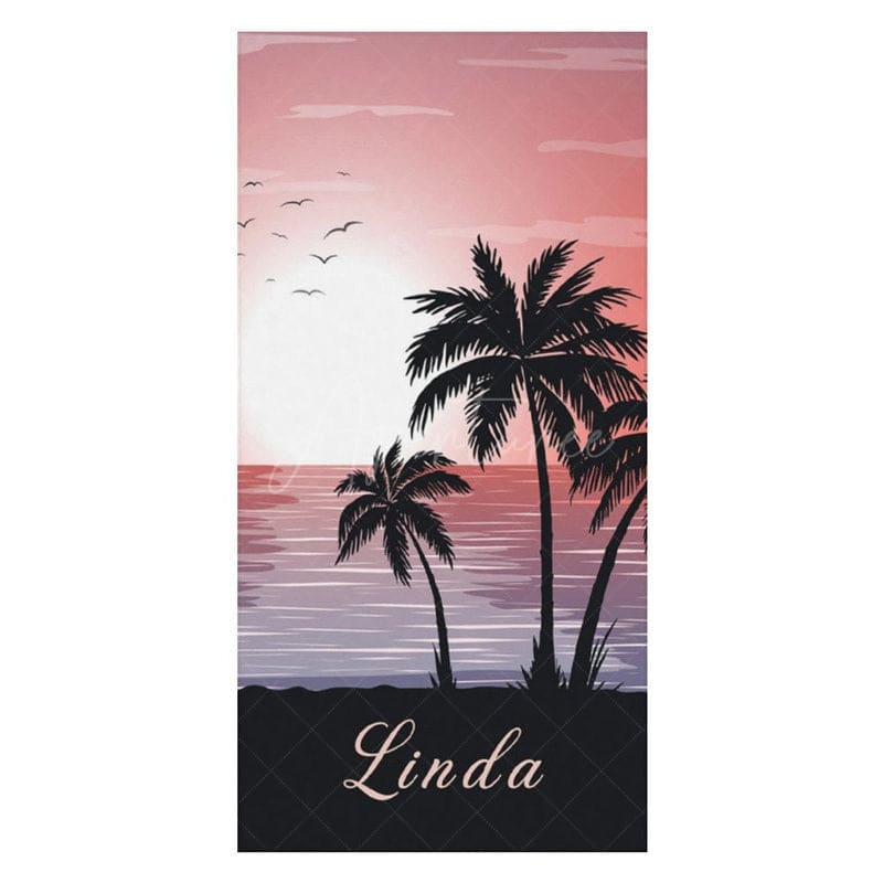 Aperturee - Aperturee Sunset Palm Trees Beach Custom Name Beach Towel