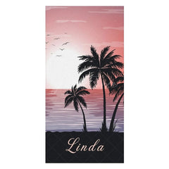 Aperturee - Aperturee Sunset Palm Trees Beach Custom Name Beach Towel