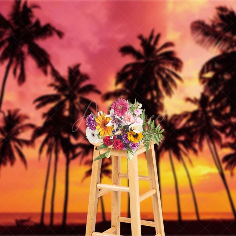 Aperturee - Aperturee Sunset Romantic Vibe Coconut Tree Beach Backdrop