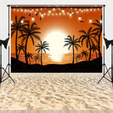 Aperturee - Aperturee Sunset Sandy Beach Palm Trees Combo Set Backdrop