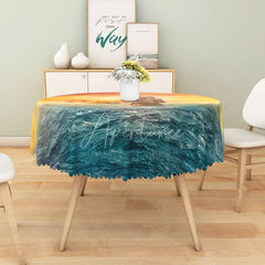 Aperturee - Aperturee Sunset Sea Monster and Boat Round Tablecloth for Mythical Kraken and Nautical Themed Decor