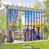 Aperturee - Aperturee Sunset Seagull Waterproof Printed Outdoor Curtains