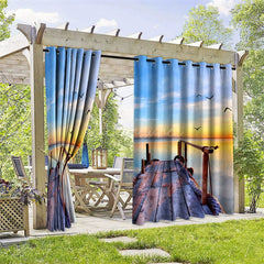 Aperturee - Aperturee Sunset Seagull Waterproof Printed Outdoor Curtains