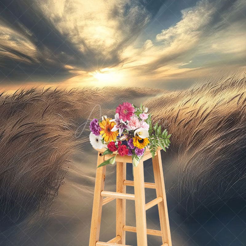 Aperturee - Aperturee Sunset Sky Beach Dusk Wheat Field Photo Backdrop