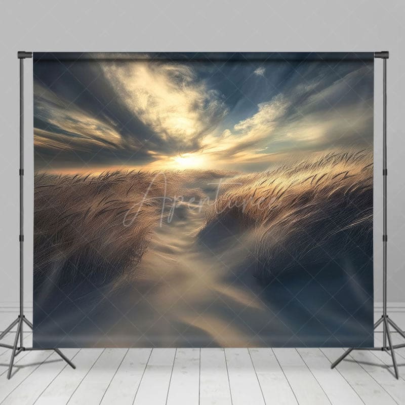 Aperturee - Aperturee Sunset Sky Beach Dusk Wheat Field Photo Backdrop