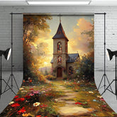 Aperturee - Aperturee Sunset Sky Retro Church Floral Path Sweep Backdrop