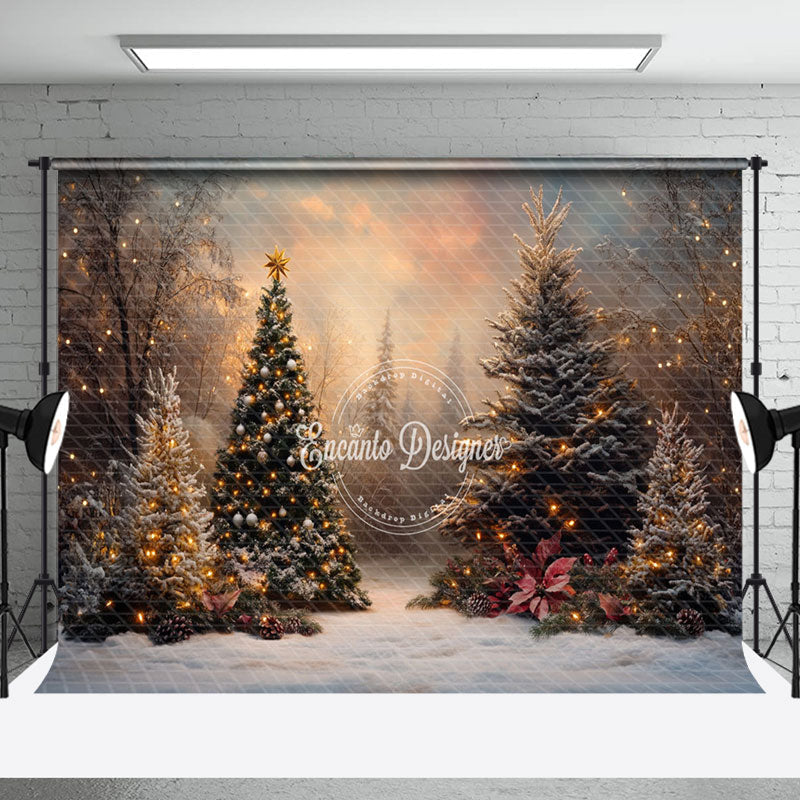 Aperturee - Aperturee Sunset Sky Xmas Trees Forest Christmas Vibe Backdrop