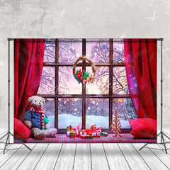 Aperturee - Aperturee Sunset Snowy Window Scene Merry Christmas Backdrop