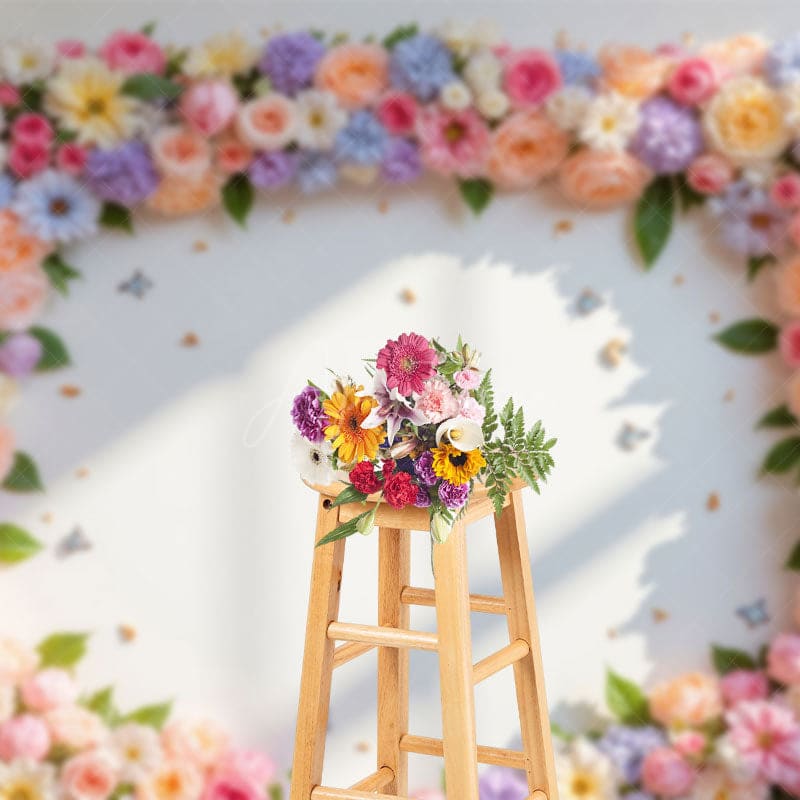 Aperturee - Aperturee Sunshine Floral Arch White Wall Spring Vibe Backdrop