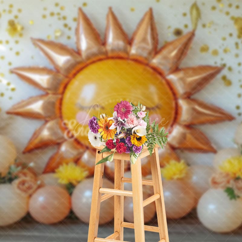 Aperturee - Aperturee Sunshine Floral Balloon Sweet Cake Smash Backdrop