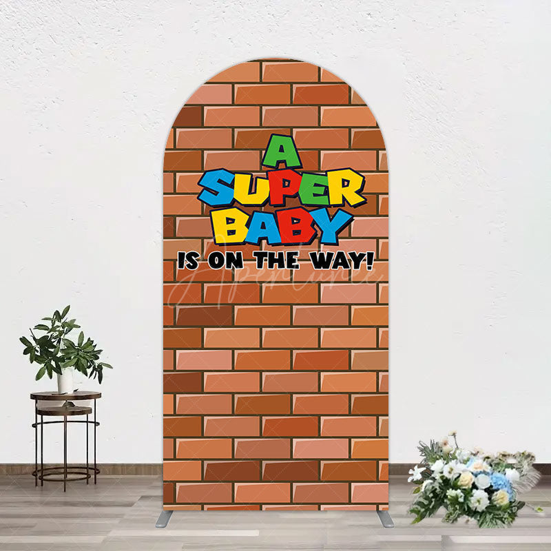Aperturee - Aperturee Super Bricks Wall Cartoon Baby Shower Arch Backdrop