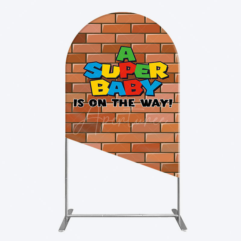 Aperturee - Aperturee Super Bricks Wall Cartoon Baby Shower Arch Backdrop