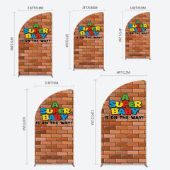 Aperturee - Aperturee Super Bricks Wall Cartoon Baby Shower Half Moon Arch Backdrop