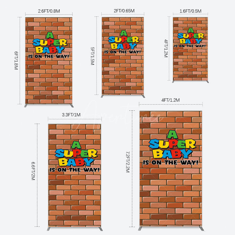Aperturee - Aperturee Super Bricks Wall Cartoon Baby Shower Rectangle Backdrop