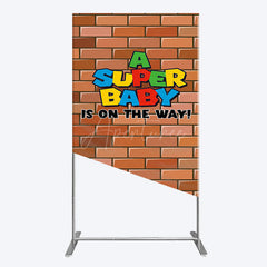Aperturee - Aperturee Super Bricks Wall Cartoon Baby Shower Rectangle Backdrop