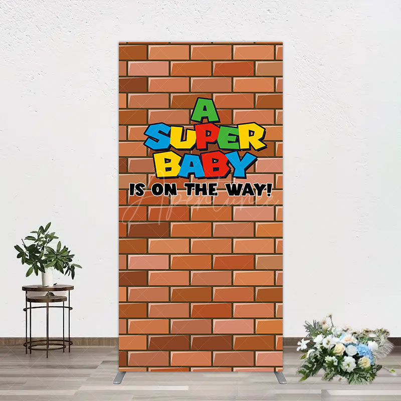 Aperturee - Aperturee Super Bricks Wall Cartoon Baby Shower Rectangle Backdrop