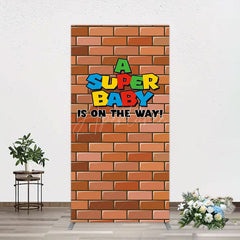 Aperturee - Aperturee Super Bricks Wall Cartoon Baby Shower Rectangle Backdrop