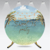 Aperturee - Aperturee Sweet 16 Party Tropical Beach Round Backdrop Palm Trees and String Lights Decor