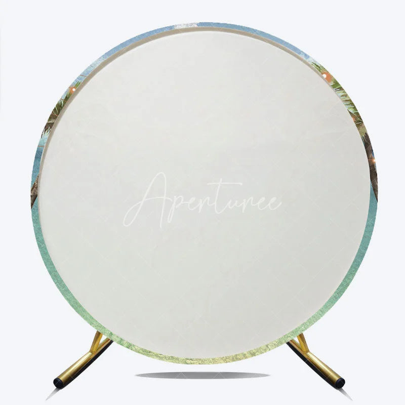 Aperturee - Aperturee Sweet 16 Party Tropical Beach Round Backdrop Palm Trees and String Lights Decor