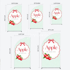 Aperturee - Aperturee Sweet Apple of our Eye Gingham Half Moon Arch Backdrop Red Bow and Apples for Baby Shower