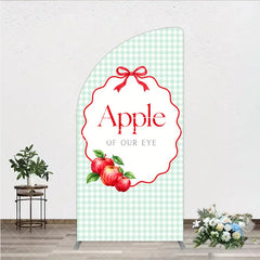 Aperturee - Aperturee Sweet Apple of our Eye Gingham Half Moon Arch Backdrop Red Bow and Apples for Baby Shower
