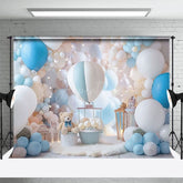 Aperturee - Aperturee Sweet Baby Blue Teddy Hotair Balloon Photo Backdrop